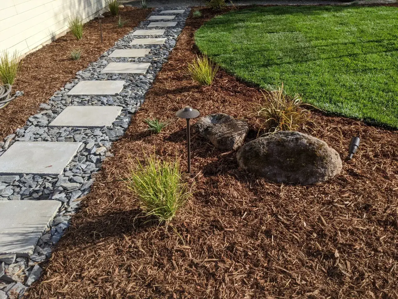 Front yard paver walkway with native plantings