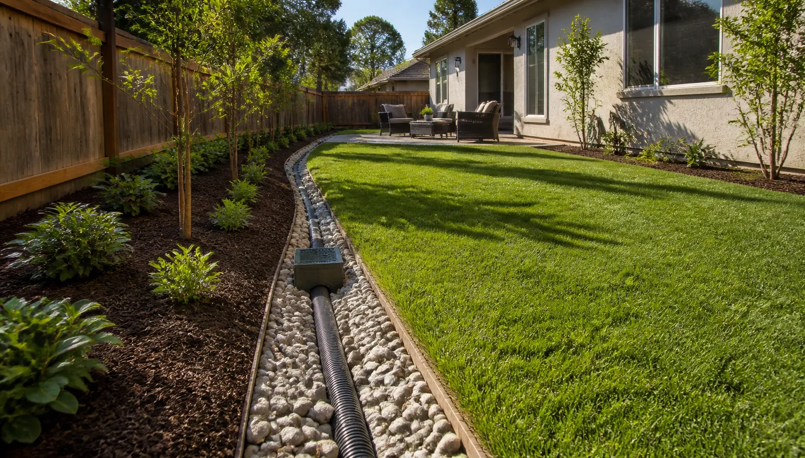 Drainage Solutions in Folsom, CA — McGuire Earth Works Drainage Solutions project in Folsom, California by McGuire Earth Works