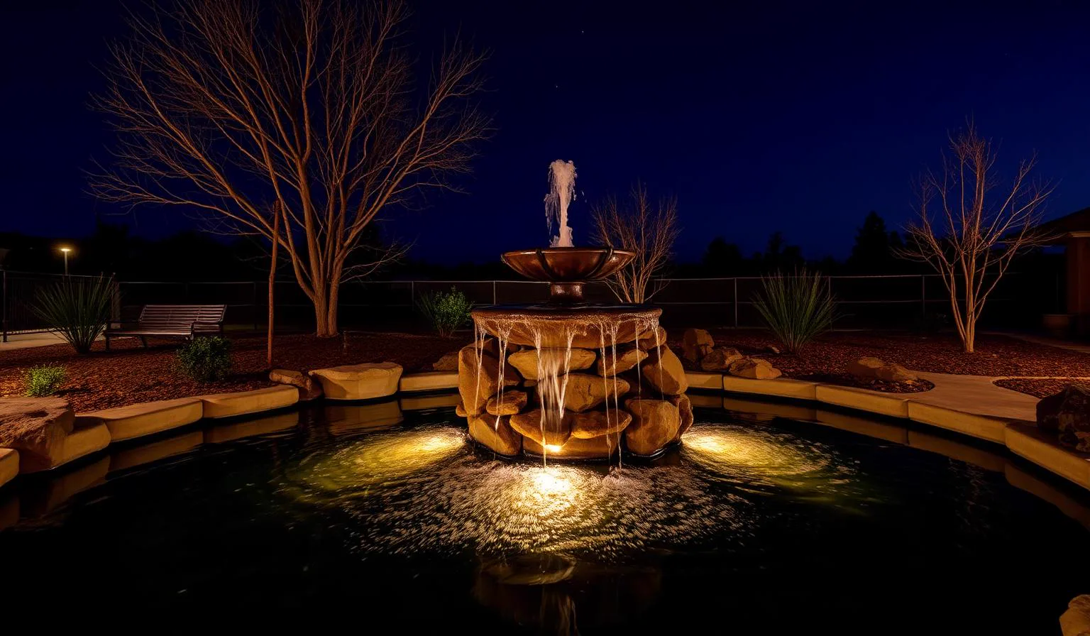 Water Feature Lighting in Orangevale, CA — McGuire Earth Works Water Feature Lighting project in Orangevale, California by McGuire Earth Works